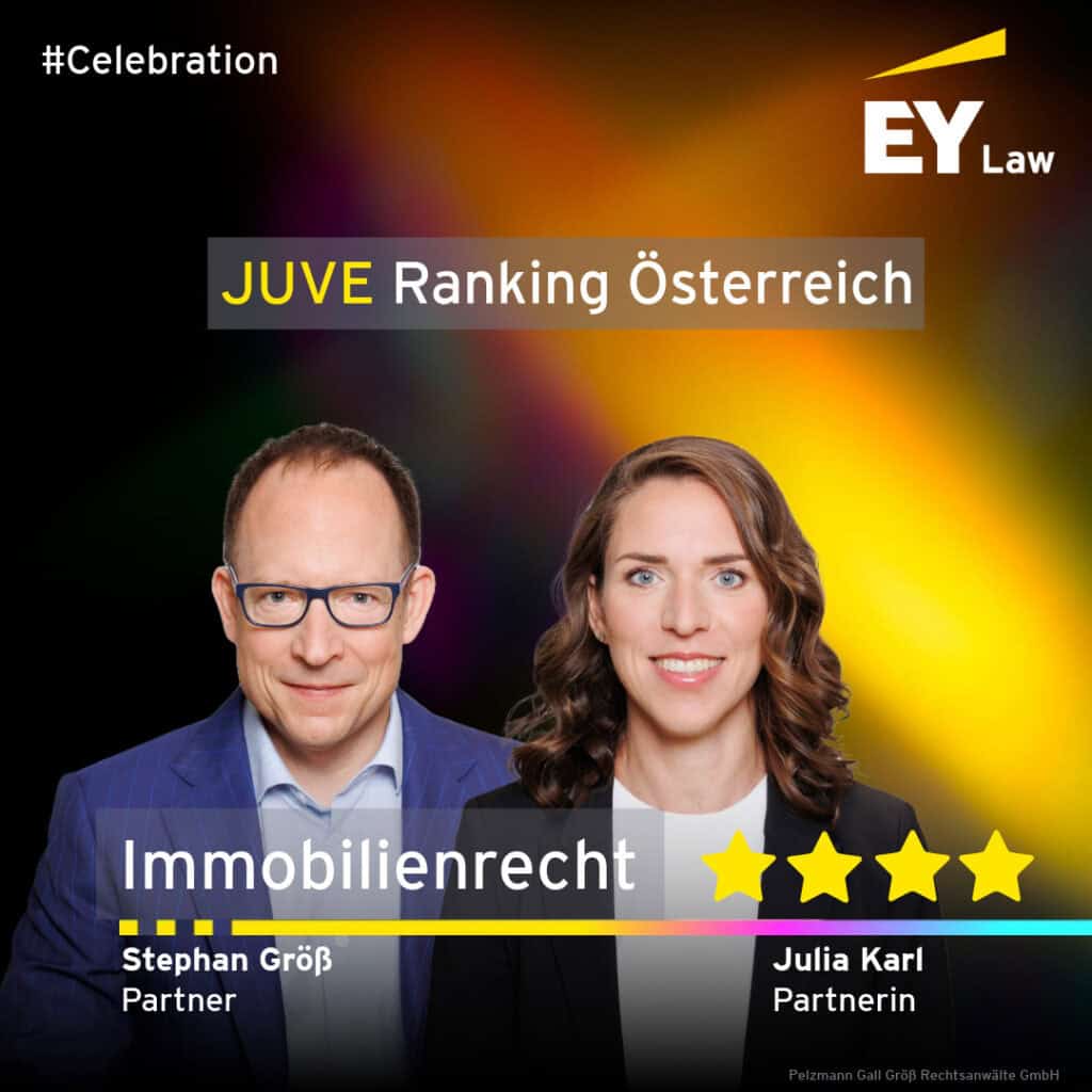 JUVE Ranking Österreich. Immobilienrecht. Vier Sterne. Stephan Größ, Partner. Julia Karl, Partnerin.
