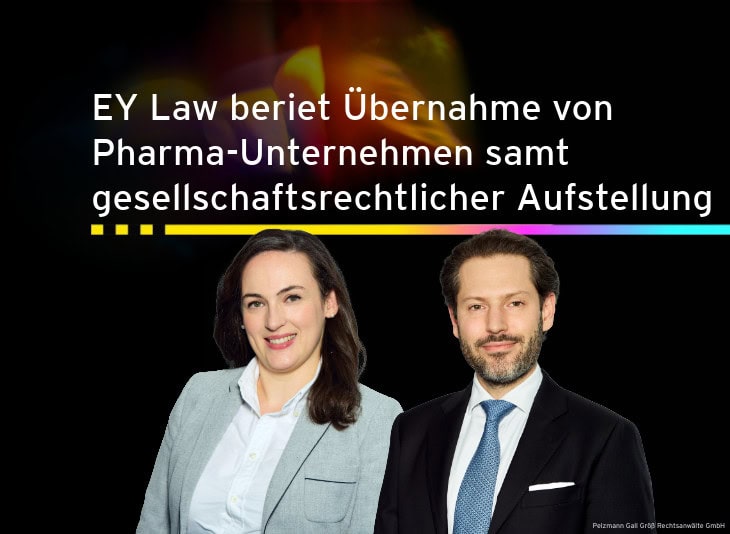 EY Law beriet Übernahme von Pharma-Unternehmen samt gesellschaftsrechtlicher Aufstellung. Porträtfotos von Teresa Bell und Maximilian Bell.